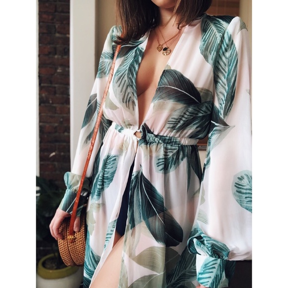 Last 1✨🆕Malibu Palm Leaf Kimono Beach Cover Up - Picture 7 of 8